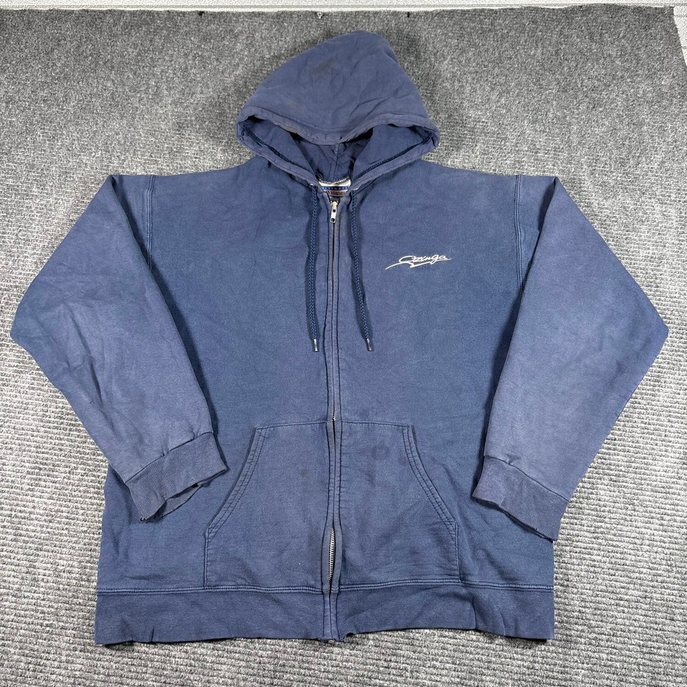 Vtg Hanes Ozinga Zip Up Hoodie Mens M Navy Blue Good Embroidered Workwear
